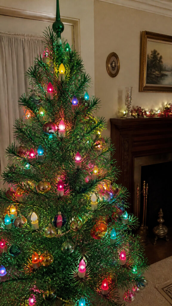 Green Tinsel Trees with Vintage Charm