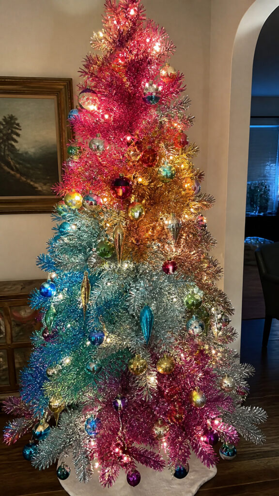 Rainbow and Multi-Colored Tinsel Trees