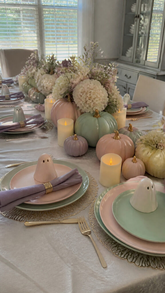 Pastel Halloween Table Settings and Centerpieces