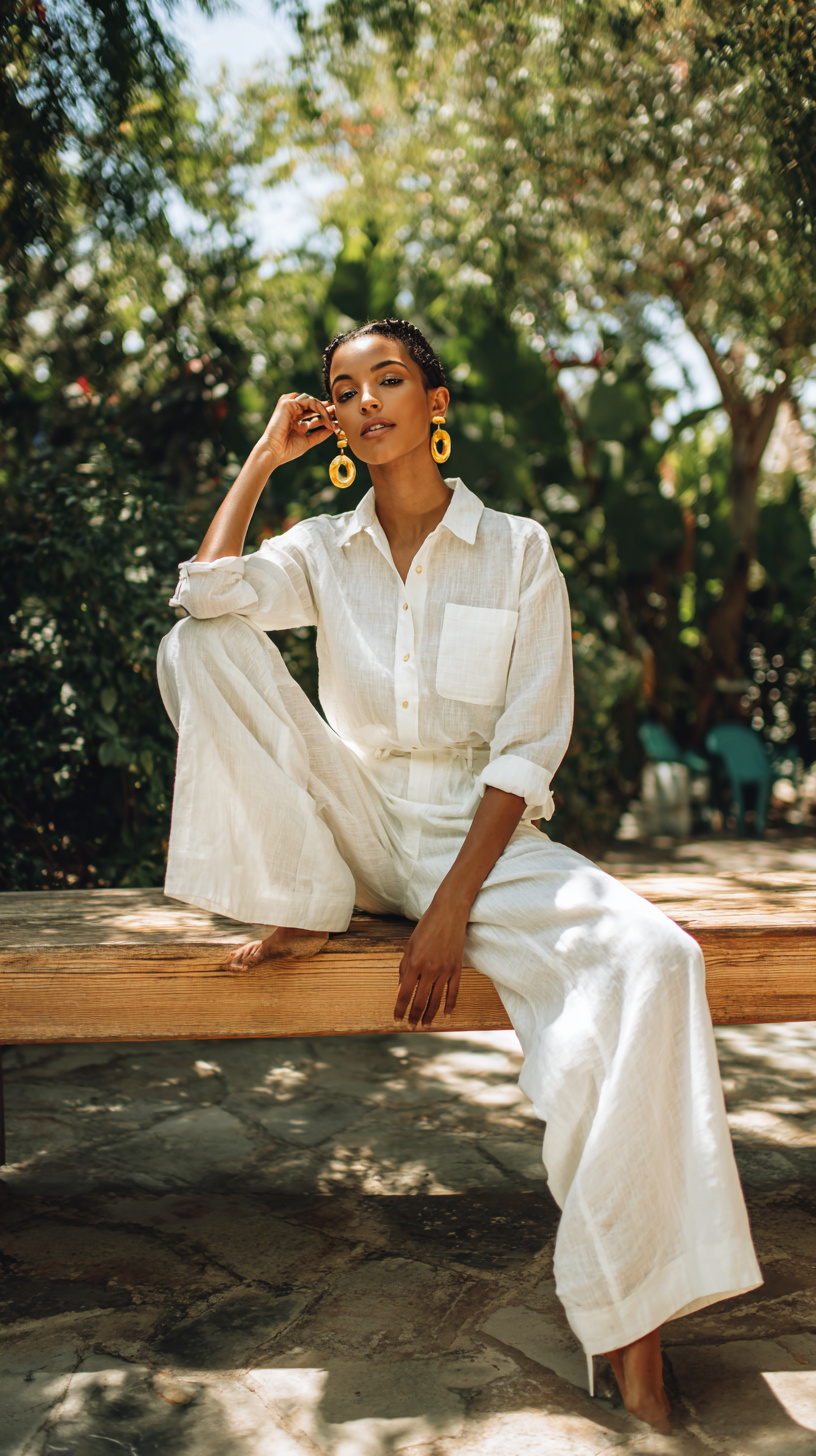 White Linen Shirt Set - Image 1